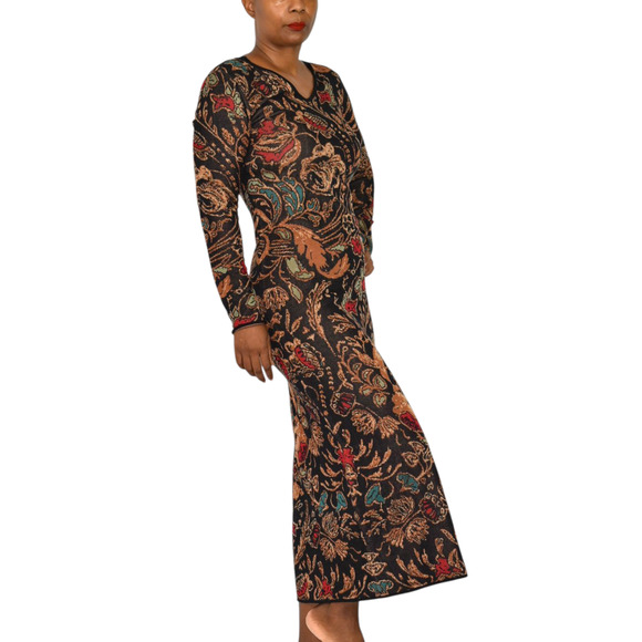 Peruvian Connection Floral Dress Black Tapestry Jacquard Long Sleeves Long Small - Picture 6 of 15